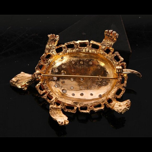 Vintage gold-tone aurora borealis turtle brooch - Picture 5 of 7